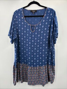Chelsea Plus-Size Blue Printed Short-Sleeve Tunic Top size 22/24